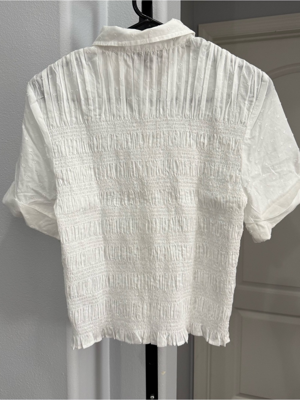 NWT J. Crew Women White Collared Polka Dot Smocked Button Up Shirt Cotton Small - Picture 6 of 7